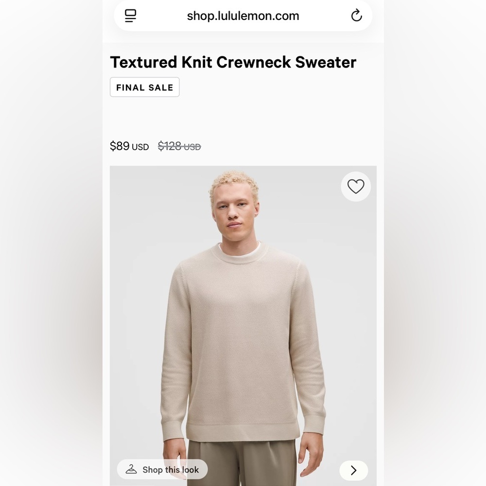 EUC Lululemon athletica Waffle Knit Crewneck Cotton Sweater in Cream